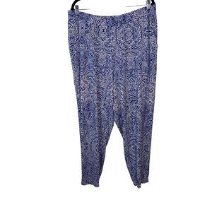 Cato Womens Blue & White Paisley Print Elastic Waist Pants Size 22/24